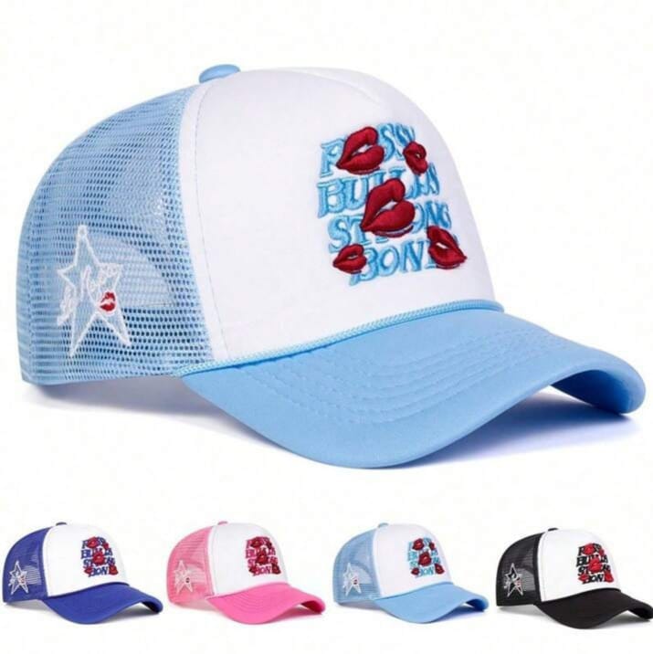 Letter & Lip Embroidery Rider & Chair-girls Style Cap